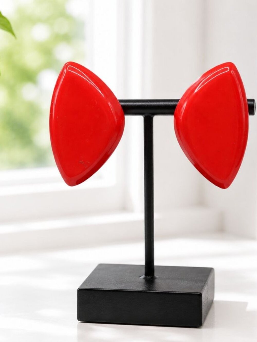 Vintage Red Clip-On Earrings With Geometric Design